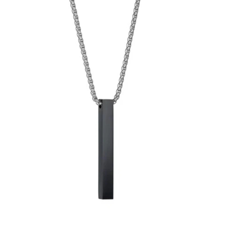 Fashion New Black Rectangle Pendant Necklace Men Trendy Simple Stainless Steel Chain Men Necklace Jewelry Gift Custom Name