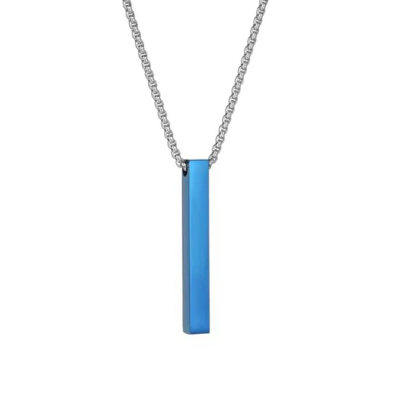 Fashion New Black Rectangle Pendant Necklace Men Trendy Simple Stainless Steel Chain Men Necklace Jewelry Gift Custom Name