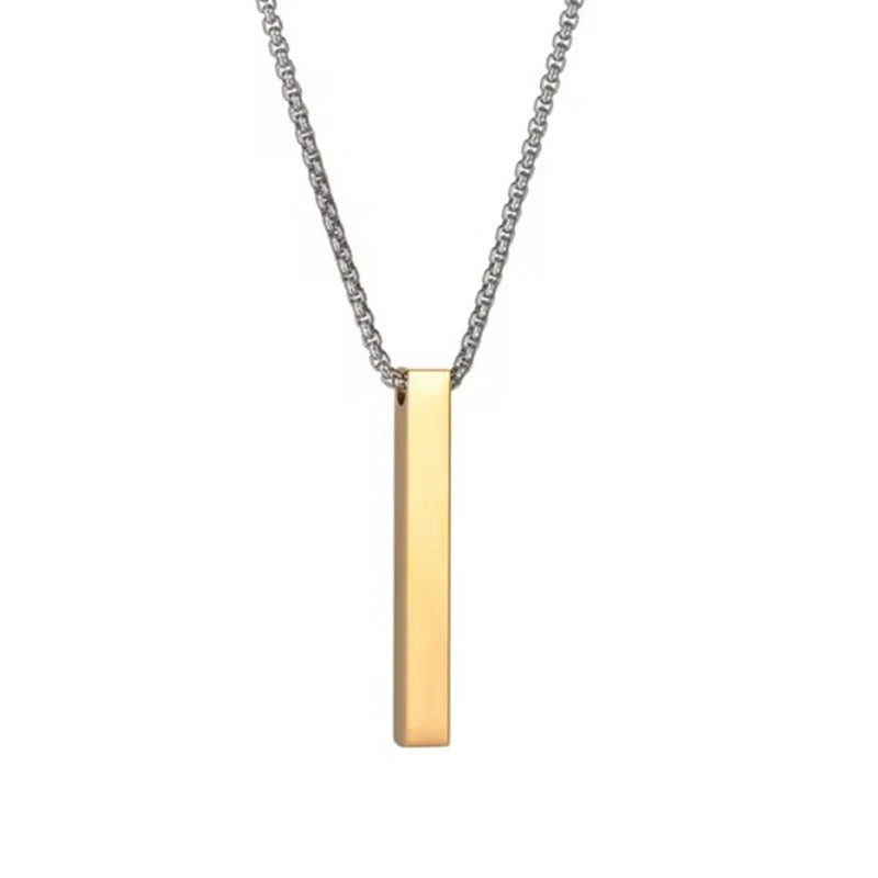 Fashion New Black Rectangle Pendant Necklace Men Trendy Simple Stainless Steel Chain Men Necklace Jewelry Gift Custom Name