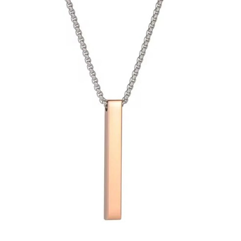 Fashion New Black Rectangle Pendant Necklace Men Trendy Simple Stainless Steel Chain Men Necklace Jewelry Gift Custom Name