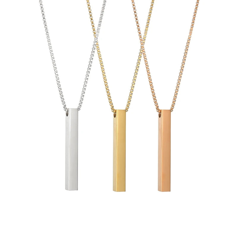 Fashion New Black Rectangle Pendant Necklace Men Trendy Simple Stainless Steel Chain Men Necklace Jewelry Gift Custom Name