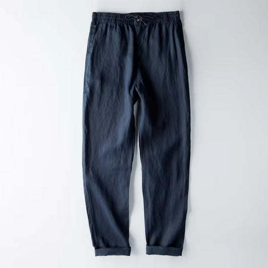 Italy 100% Linen Brand Pants Men Casual Fashion Trousers for Men Solid Elastic Waist Pants Mens Trend Breathable Trousers Men