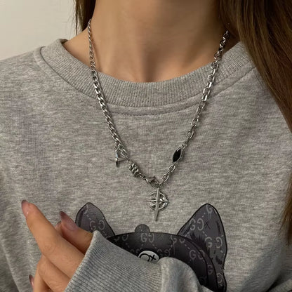 New Y2K Cuban Figaro Chain Star Moon Pendant Necklace Men Punk Black Zircon Chain Choker Necklace for Men Jewelry Gifts