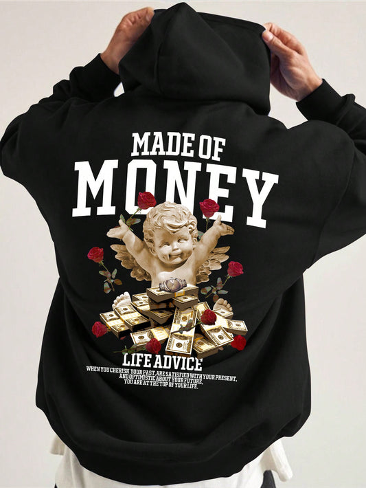 Manfinity EMRG Men Slogan & Angel Print Pocket Drawstring Hoodie, Graphic Hoodie, Designer Hoodie, Funny Hoodie